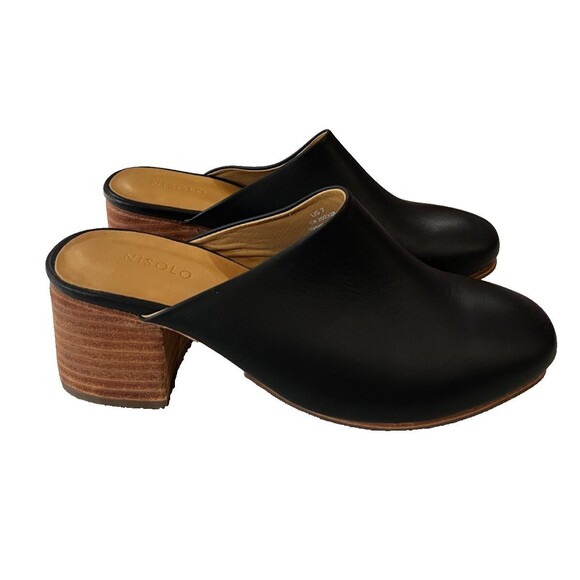NISOLO All-Day Heeled Mule Black Smooth Leather Closed Toe Women's Size 7 NEW - Picture 9 of 11